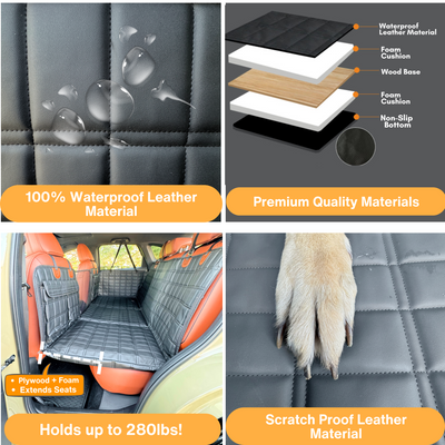 Leather Backseat Extender for Dogs - Black with Door Covers