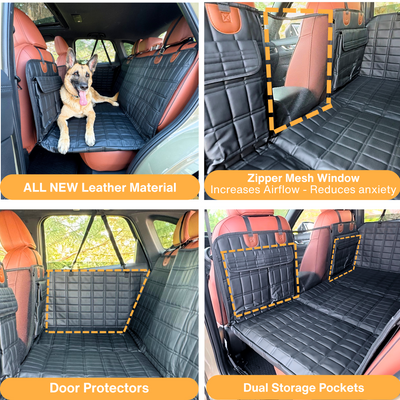 Leather Backseat Extender for Dogs - Black with Door Covers