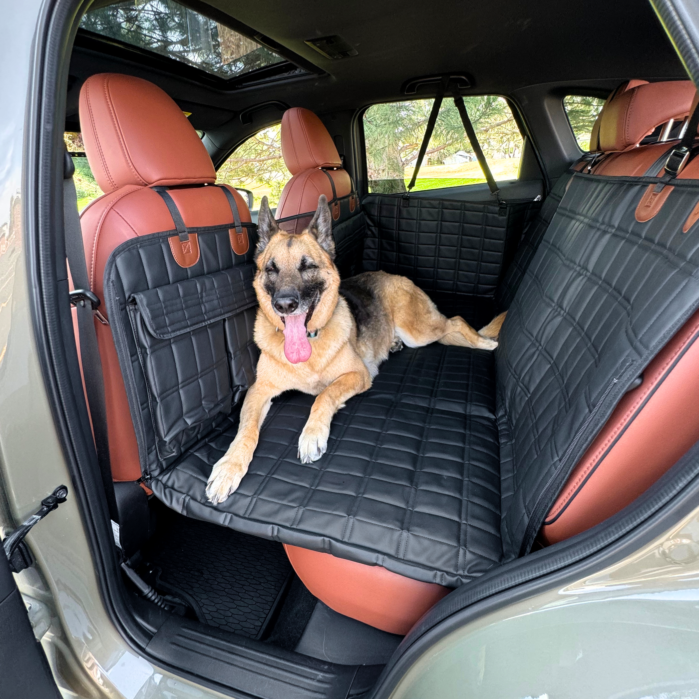 Leather Backseat Extender for Dogs - Black with Door Covers