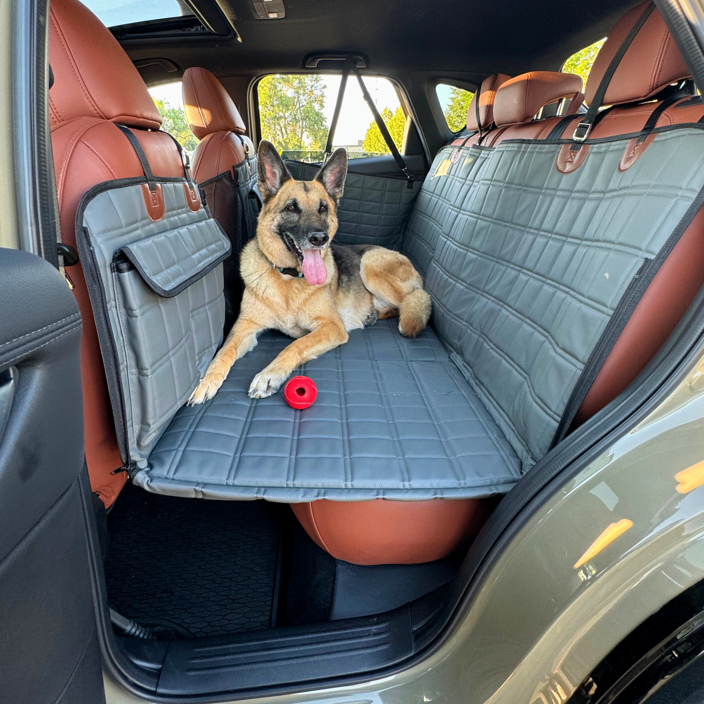 Leather Backseat Extender for Dogs - Grey with Door Covers